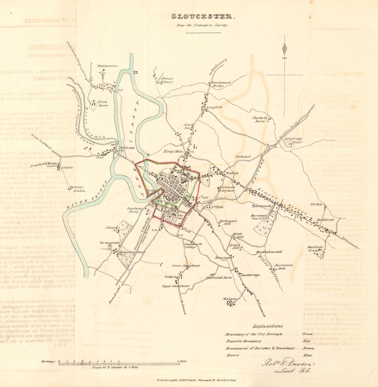 GLOUCESTER borough/town plan. REFORM ACT. Matson Wotton. DAWSON 1832 old map